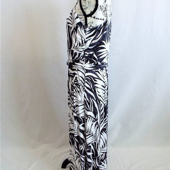 Belle Beach Key West Palm Black and White Palm Pullover Maxi Dress Size XLP - Picture 7 of 13